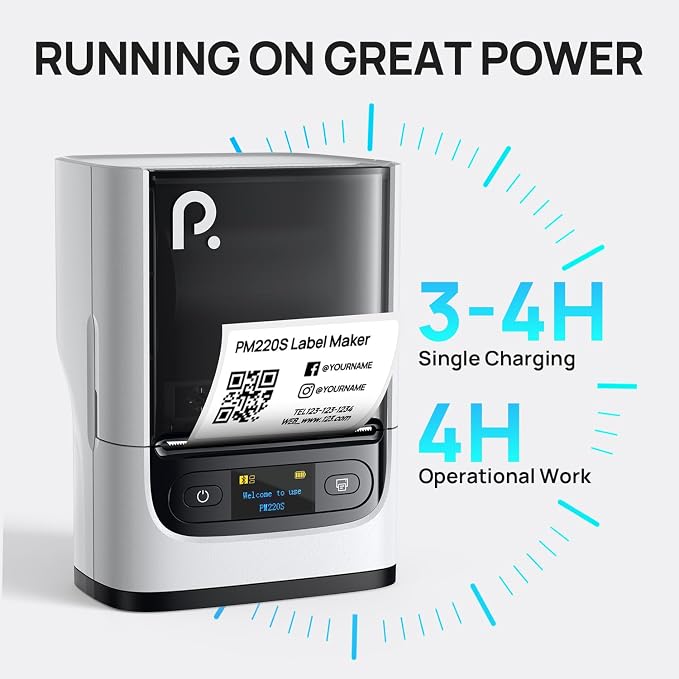 POLONO PM220S Bluetooth Thermal Label Maker, Portable Sticker Printer with 2'' x 1.18'' Label Tape, Easy to Use Label Machine for Home Office Business, Cream
