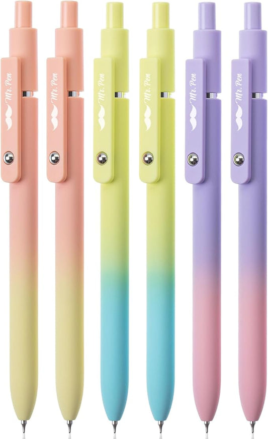 Mr. Pen- Retractable Gel Pens, 6 Pack, Gradient Color Barrels, Black Gel Pens, Fast Dry, Fine Point 0.5mm, Retractable, Cute Pens, Gel Ink Pens, Aesthetic Pens for Journaling