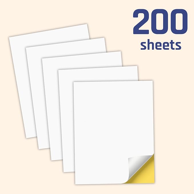 Sticker Paper for Printer, Printable Matte White Sticker - 200 Sheets | Laser/Inkjet Printing, 8.5" x 11"