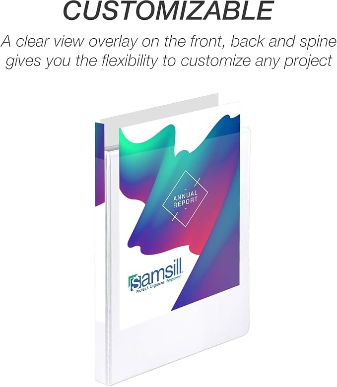 Samsill Durable 0.5 Inch Binder, D Ring Binder, Customizable Clear View Cover, White, 24 Pack, Each Holds 125 Pages