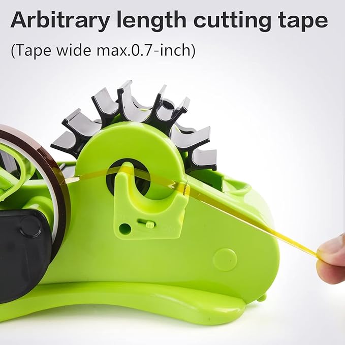 Green Packaging Tape Dispenser with Compartment Slot and 1"& 3" Dual-roll cores,semi-Automatic Desk 3/4" Heat Tape Dispenser & Cut, Designed for Office,School and Warehouse.
