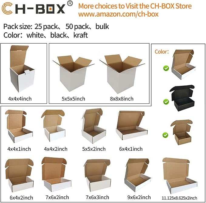 400 Pack 4x4x1'' Small Shipping Boxes, Corrugated Cardboard Mailers for Business, White (CM441-400)