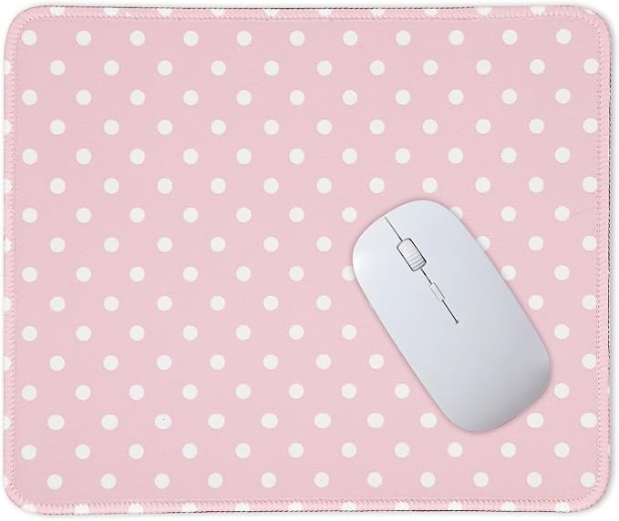 Mouse Pad for Desk with Stitched Edge, Premium Cute Washable Mouse Pads. Computer Mousepad with Non-Slip Rubber Base, Mousepads for Laptop, 9.25x7.75x0.12 inch (Pink Polka Dots)