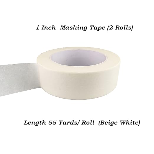 Beige White Masking Tape, 1 Inch x 55 Yards, 2 Rolls, Painters Tape for Painting, Home, Office, School Stationery, Arts, Crafts, Decoration