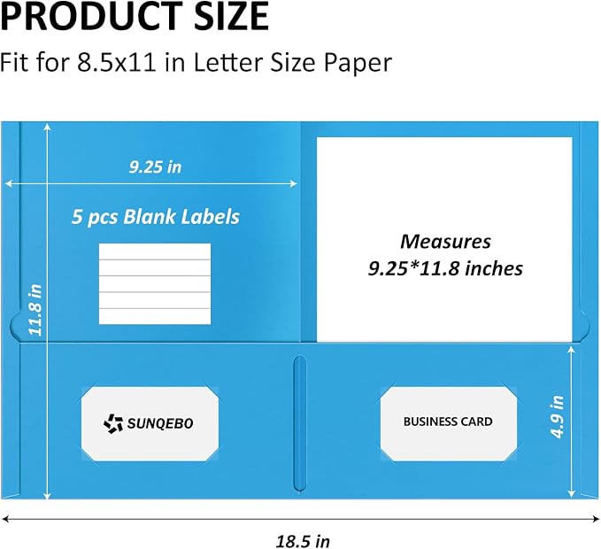 2 Pocket Folders, 5 Pack Folders with Pockets, Textured Paper File Folders | Fit Letter Size Paper, 5 Assorted Colors for Office, Home, Business, Back to School Supplies