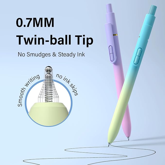 0.7mm Gel Pens Black Ink, 8 Pack Retractable Pens with Fidget Clip | Medium Point Smooth Writing, Quick-Drying, No Smudges, Stress Relief, Journaling, Note Taking, School, Office, Student/Adults
