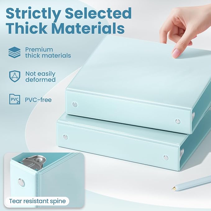 SUNEE 1.5 Inch Binders 3 Ring 4 Pack, Clear View 1 1/2 Inch Binders Three Ring PVC-Free (Fit 8.5x11 Inches) for School or Office Supplies, Blue