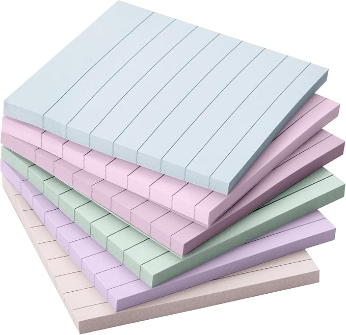 Mr. Pen- Lined Sticky Notes 3x3, 6 Pads, 45 Sheet/Pads, Pastel Colors, Sticky Notes with Lines, Sticky Note Pads, Stocky Notes for Bible Journaling