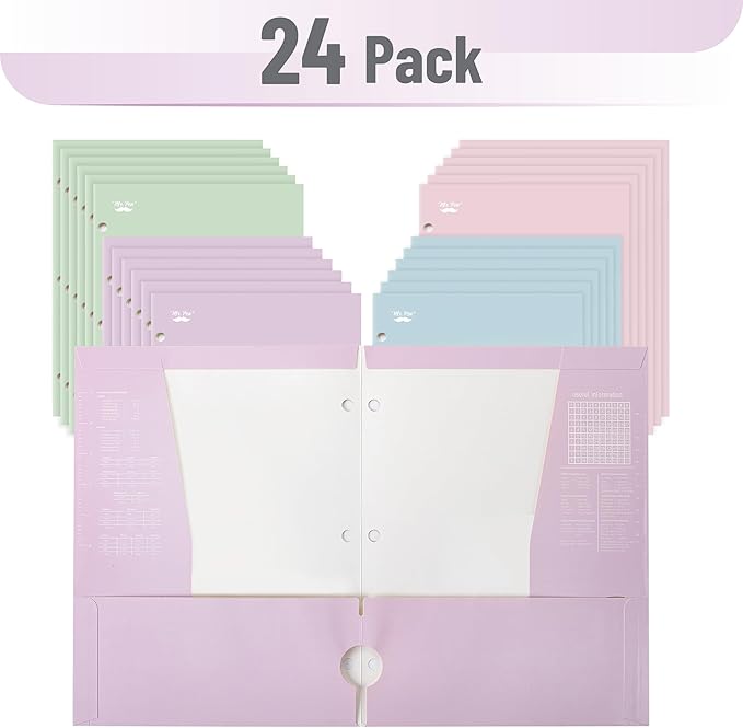 Mr. Pen- Pocket Folders Bulk, 4 Pocket, 24 Pack, Pastel Colors, Folders with Pockets 3 Hole Punched