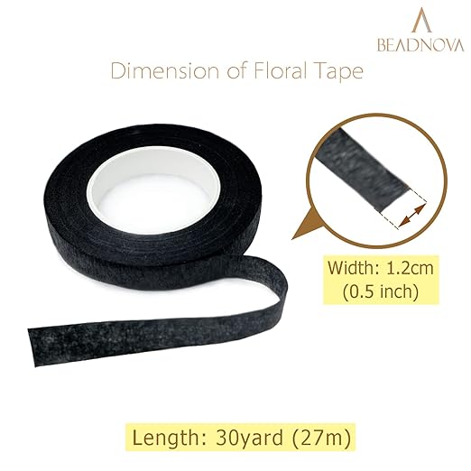 BEADNOVA Floral Tape 1/2inch Flower Tape Black Floral Tape for Bouquets Floral Arranging Stem Wrap Craft (Black, 30yards)