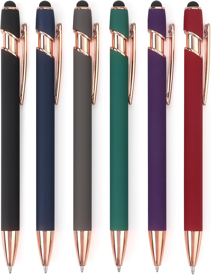 6 Pack Ballpoint Pen 2-in-1 Pen with Stylus tip, 1.0 mm Black Ink | Metal Stylus Pen for Touch Screens