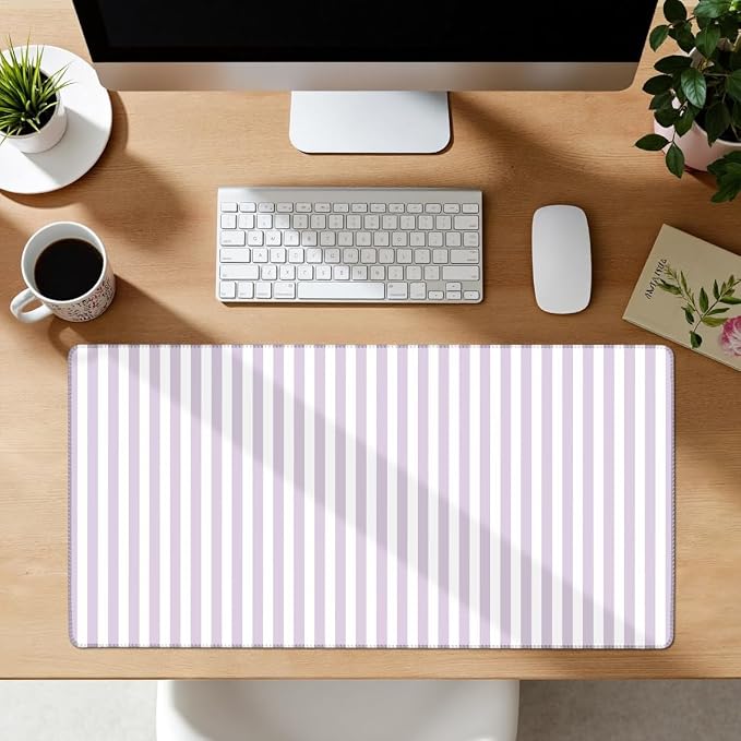 Purple Striped Desk Mat Cute Pastel XXL Large Gaming Mouse Pad Desk Pad Kawaii Cozy Aesthetic Keyboard Laptop Computer Mat Home Office Decor for Women