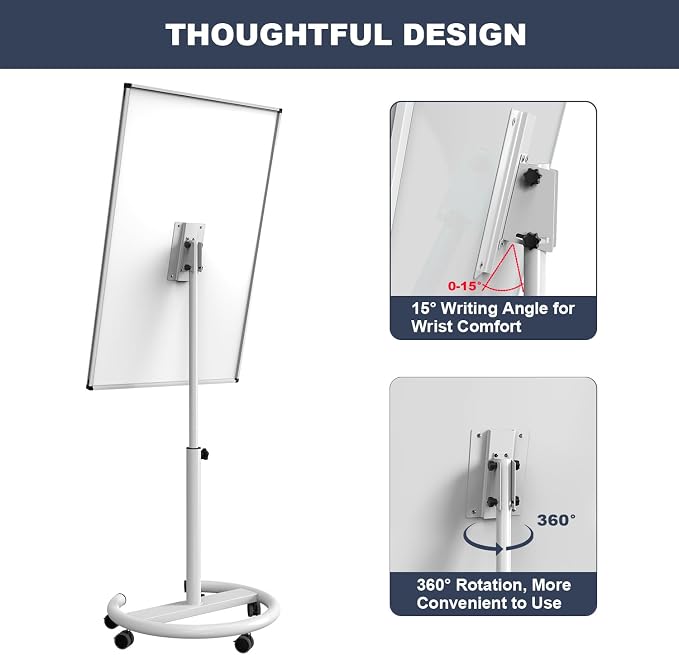 Mobile Whiteboard 40x26 Inches White Board Dry Erase Board on Wheels | Height Adjustable, Magnetic Surface, Dry Erase, With Stand, Ideal for Classroom, Office, School, Home, Homeschooling, Teacher