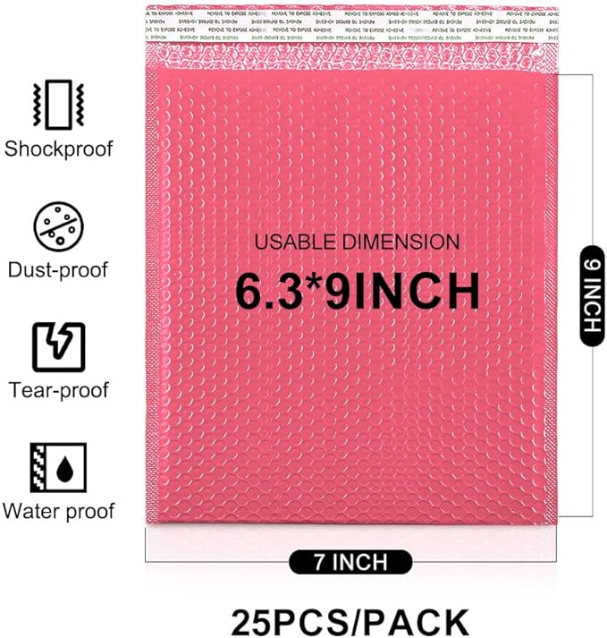 Koja 6 X 10” Padded Bubble Mailers 50-Pack. Quality Mailing and Shipping Envelopes and Bags with 6 X 9" Usable Size. Extra-thick Padding. Fast and Easy Self-seal Envelope. (Pink)