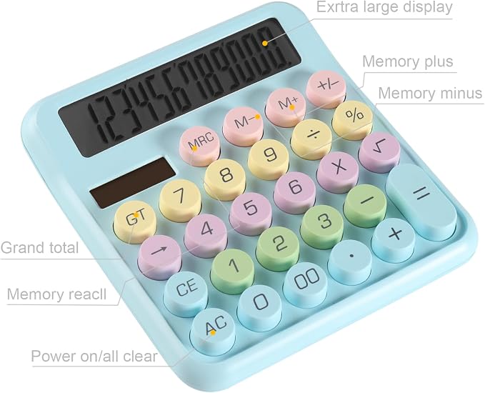 Large Computer Electronic Calculator Counter Solar & Battery Power 12 Digit Display Multi-Functional Big Button for Business Office School Calculating (HY-2208)