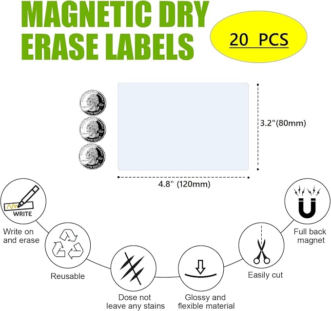 STTMGN Dry Erase Big Magnetic Labels (4.8x3.2,Pack of 20),Large Write On Magnets Name Plates Sticker,Waterproof/Reusable for Refrigerator&Lockers&Whiteboard&Cabinet(Red)