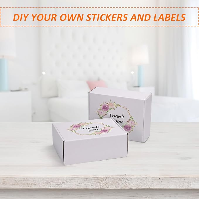 HORLIMER 8x6x3 inches Shipping Boxes Set of 25, White Corrugated Cardboard Box Literature Mailer, 25 Stickers Included