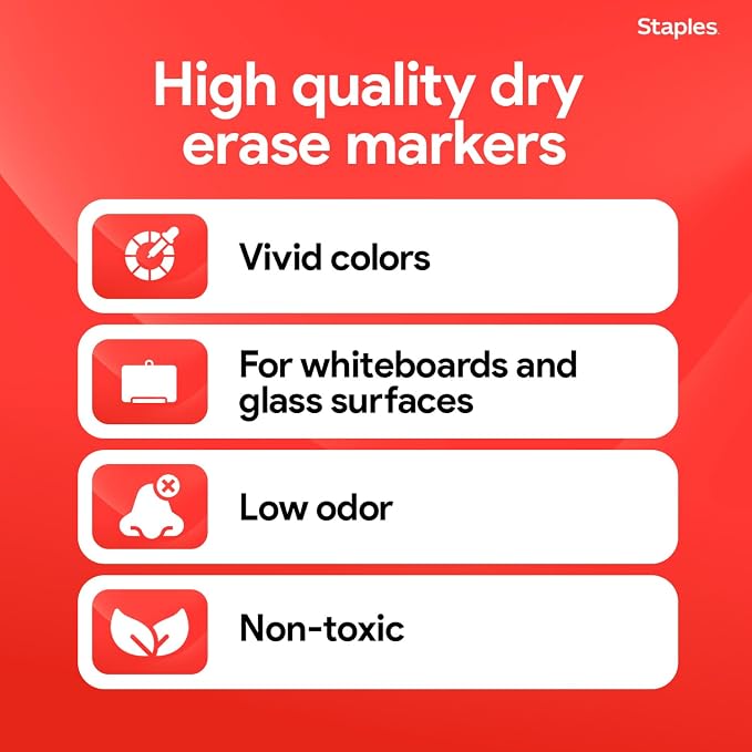 Staples Remarx Low Odor Dry Erase Markers, Ultra Fine Tip, 36-Pk | Precision whiteboard markers for offices and classrooms, black ink.