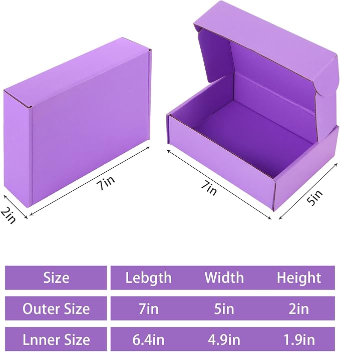 25 Pack Small Shipping Boxes Purple Corrugated Cardboard Box 7x5x2 inches，Corrugated Box for Packaging Small Business,Mailing Packing Literature Mailer,Shipping Gift Boxes