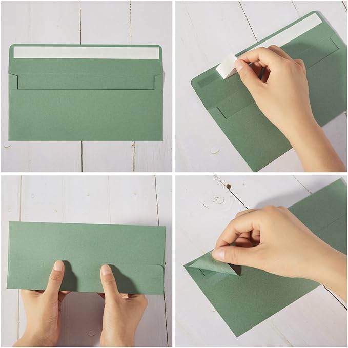 Wishop 100 Pack Sage-Green #10 Business Envelopes Self Seal Standard Envelopes for Office Checks, Business, Letter Mailing Invoices, 4.13 x 9.49 Inches (100)