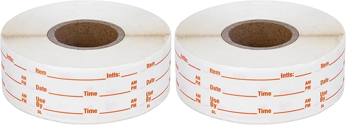 L LIKED 500 Stickers Use by 1 x 2 Inch Dissolvable Food Storage Labels for Containers Prep roll of 500 (Red) (Pack of 2)