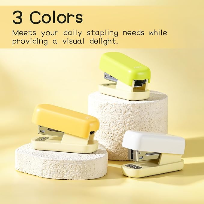 Deli Mini Stapler with 830 Staples, Small Cute Desk Staplers, 25 Sheet Capacity, Yellow
