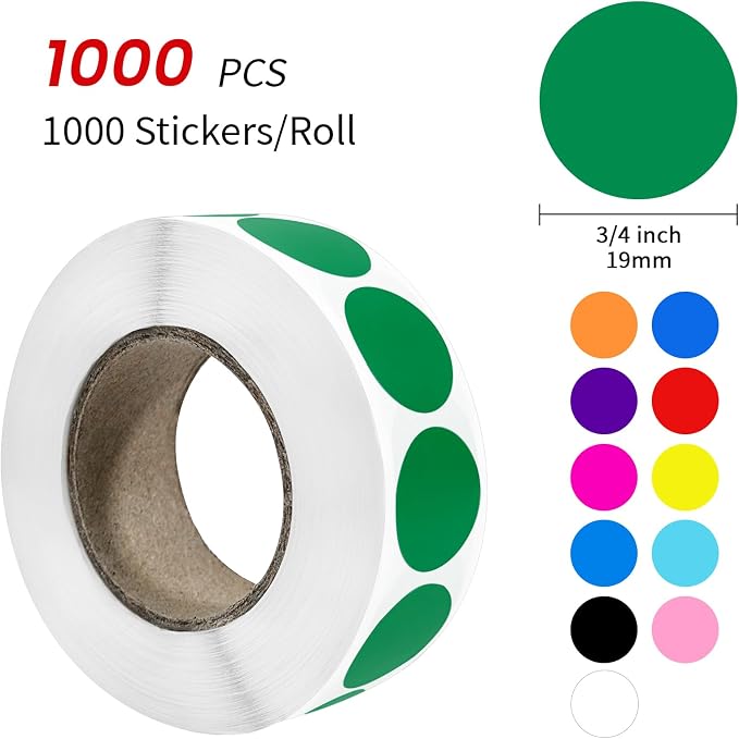 1000 PCS 3/4" Red Dot Stickers Round Circle Coding Labels | Used for manual labor in kindergartens, garage yard price sales, organizing activity color groups,marking spice bottles