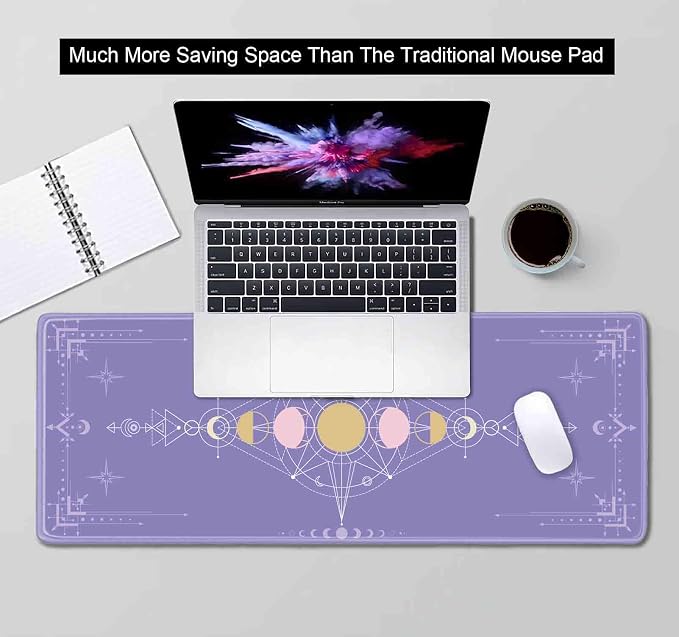Pastel Purple Moon Phase Desk Mat Cute, Goth Witchy Celestial Large Gaming Mouse Pad, Extended Mousepad Desk Pad for Women Gamer Office, Computer Accessories, Tarot Alter Mat, 31.5 X 11.8 in