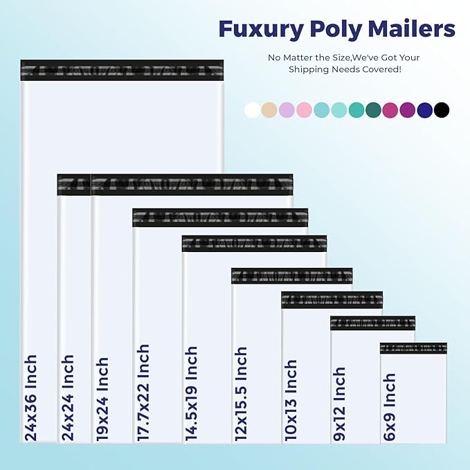Fuxury Poly Mailers 10x13 Inch 100 Pack,Shipping Bags for Clothing,Strong Adhesive Mailing Envelopes,Heavy Duty Self Seal Plastic Postal Return Package Bags for Books Accessories Business,White