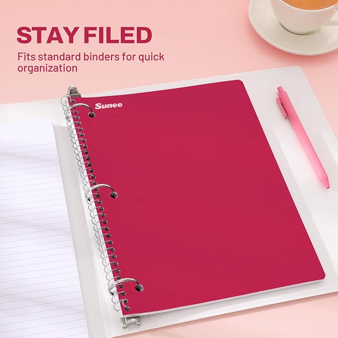 SUNEE Spiral Notebooks, 3 Pack, 1-Subject, College Ruled Paper, 8" x 10-1/2", 70 Sheets per Notebook, Assorted Colors Spiral Notebooks for School (Cherry, Pink, Green)