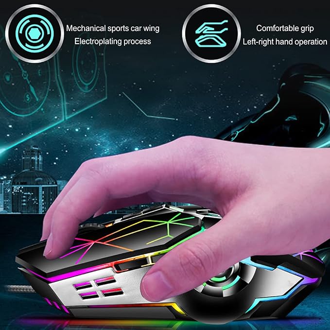 Mechanical Gaming Keyboard and Mouse Combo, 87 Key Retro Punk Typewriter-Style,Blue Switch RGB Rainbow Backlit Keyboard,Cool Breathing Light Lightweight Gaming Mouse for Game and Office,White