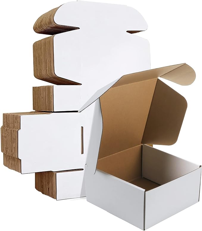HORLIMER 8x8x4 inches Shipping Boxes Set of 25, White Corrugated Cardboard Box Literature Mailer