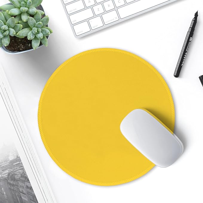 Hsurbtra Mouse Pad, Premium-Textured Small Round Mousepad 8.7 x 8.7 Inch Yellow, Stitched Edge Anti-Slip Waterproof Rubber Pretty Cute Computer Mat for Office Home Gaming Laptop Men Women Kids