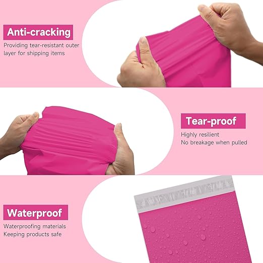 Pink Poly Mailers 10x13 50 Pcs, Cute Waterproof Shipping Bags with Self-Seal Adhesive, Durable Tear-Resistant Shipping Envelopes for Clothing