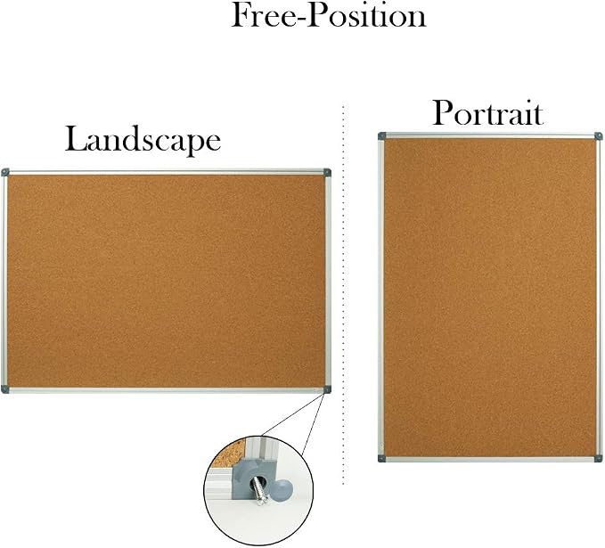 Lockways Cork Board 36" x 24" Bulletin Board, Double Sided Corkboard | Wall-Mounted Aluminum Framed Message Presentation Notice Board 3 x 2