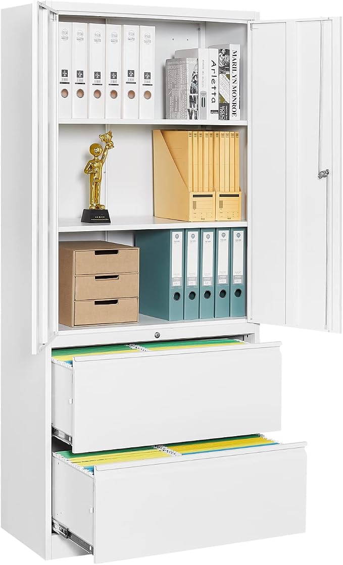 Fesbos Metal Steel Cabinets with 2 Lockable Lateral File Cabinets and Doors, Steel Metal Filing Lockers for Home Office Hanging Files Letter/Legal/F4/A4 Size