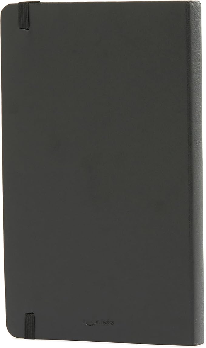 Amazon Basics Classic Lined Writing Notebook for Note Taking and Journaling, Hardcover with Elastic Closure, 240 Pages, 5" x 8.25", Black