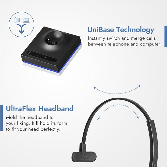 Leitner LH570 2-in-1 Wireless Office Headset with Mic - Computer & Telephone Headset (DECT Headset, not Bluetooth) - 5 Year Warranty - Phone Headsets for Office Phones