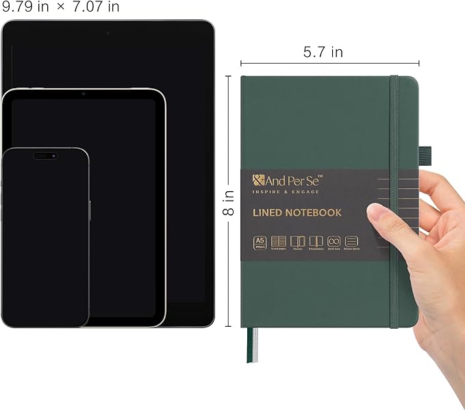 &And Per Se Lined Notebooks 3-Pack Gift Set, A5 Hardcover Journals, 160 Pages 100gsm Thick Paper, 3 Assorted Colors (Brown, Blue, Green) – Gift for Men