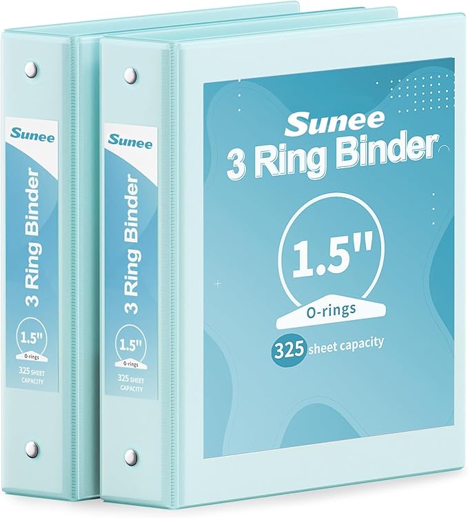 SUNEE 3 Ring Binder 1.5 Inch 2 Pack, Clear View Binder Three Ring PVC-Free (Fit 8.5x11 Inches) for School or Office Supplies, Blue