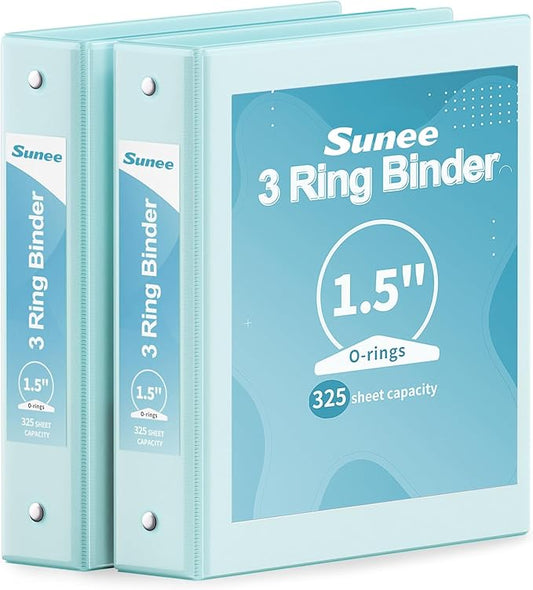 SUNEE 3 Ring Binder 1.5 Inch 2 Pack, Clear View Binder Three Ring PVC-Free (Fit 8.5x11 Inches) for School or Office Supplies, Blue