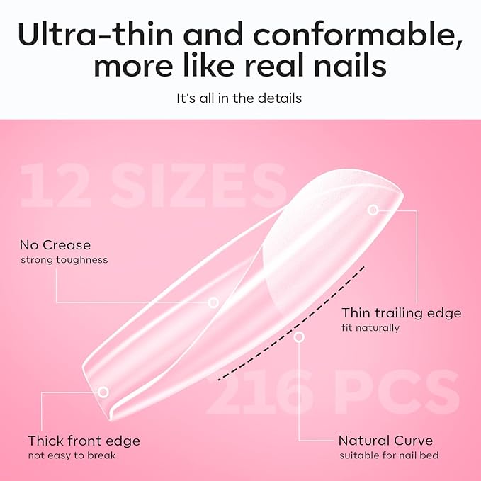 modelones X Nail Gel Kit Kit Short Square, 9-in-One Nail Glue with Portable U V Lamp 216Pcs 12Sizes Pre-Etched Press ons Fake Acrylic Extension Kit DIY Salon Gift for Women