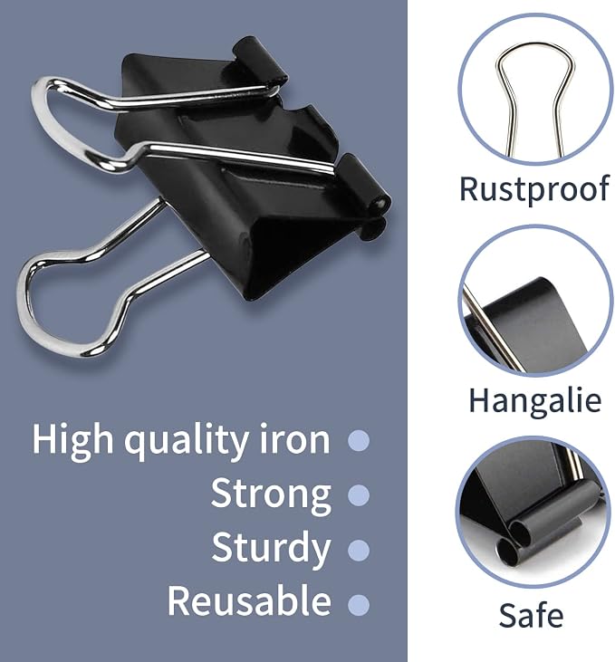 40 Pack Medium Binder Clips, 32mm 1-1/4 Inch Paper Binder Clips Clamps | Black Medium Clamps Office Supplies for Teachers Students School Office Business Paperwork Supplies
