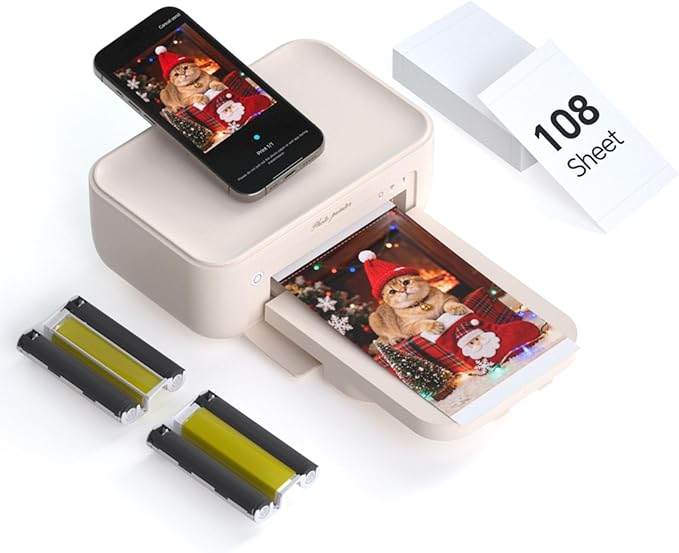 HPRT Photo Printer 4x6,+108 Sheets&2Ribbon,Phone Instant Picture Printer for iPhone, Android, Portable Photo Printers for Home Use (Beige)