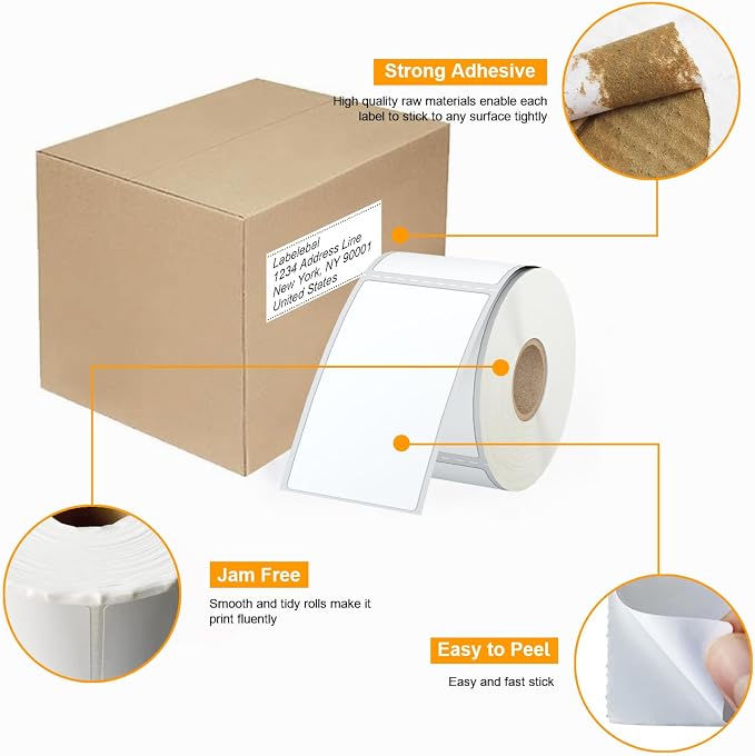 4200 Pcs Labelebal 3-Proof 1" Core 12 Rolls 2-1/4" x 4" Direct Thermal Label Multipurpose Shipping Address Mailing Barcodes Labels Compatible for Zebra 2844 & Rollo Desktop Label Printer
