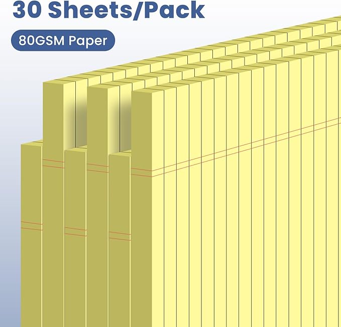 6pcs Small Note Pads, Yellow Notepads 5x8 College Ruled Notebook, Writing Pads 5 x 8, Legal Pads, Pad Paper Perforate Notebooks for Work, Message, School, Office Supplies,30 Sheets/Pack