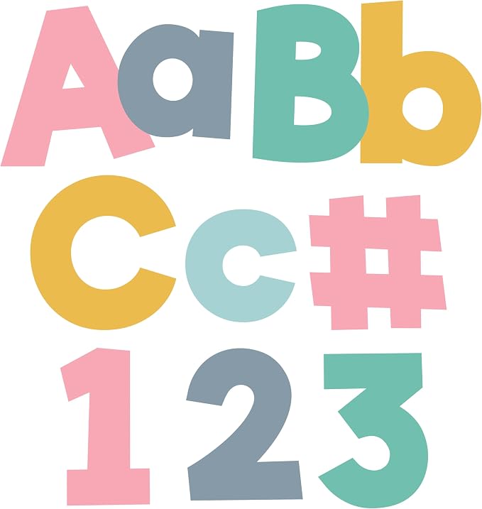 Carson Dellosa Boho Bulletin Board Letters 4", 219-pieces, Prepunched | Upper and Lowercase Alphabet, Numbers, Punctuation, and Symbols for Bulletin Board, Posterboard, Party, and Classroom Decor