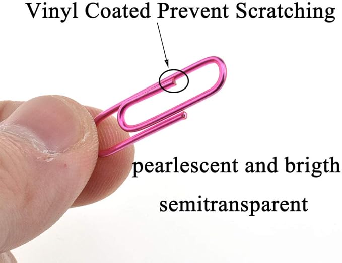 HAHIYO Paper Clips 1.1" (28mm) Length Pink Paperclips Bright Colors Vinyl Coated Prevent Scratching Tearing The Pages Sturdy for Bookmark Organize Home Office School 150 Pack