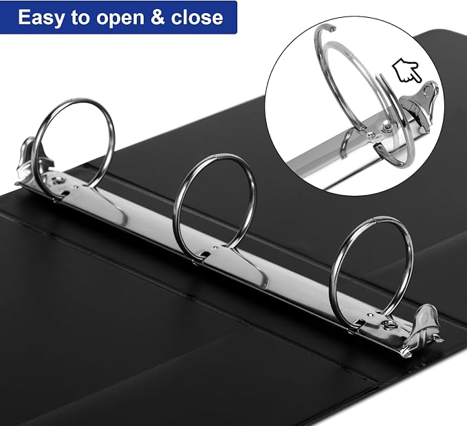 ViVin Sturdy 3 Ring Binder 2 Inch with 2 Interior Pockets, 6 Pack, Black | 2"-Round Ring Binder with Clear View Cover, PVC-Free, Fits 400 Sheets of 8.5'' x 11'' Paper, Office Home School Use