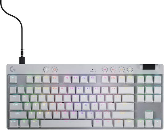 Logitech G PRO X TKL Rapid (Tenkeyless) Wired Gaming Keyboard: Magnetic Analog Switches with Rapid Trigger, Lightsync RGB, Detachable USB-C Cable, Volume Roller & Media Buttons - White